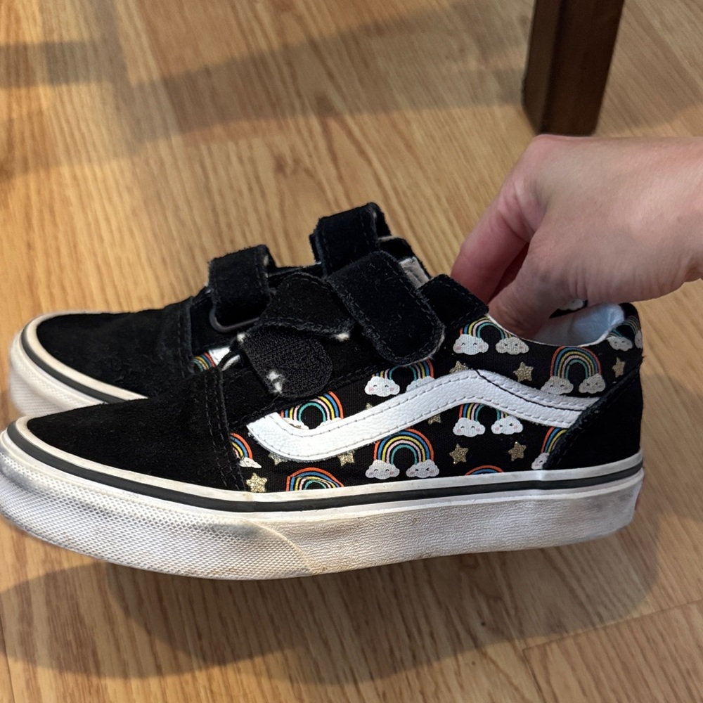 Vans Kids Black Sneakers with Rainbow and Cloud Design